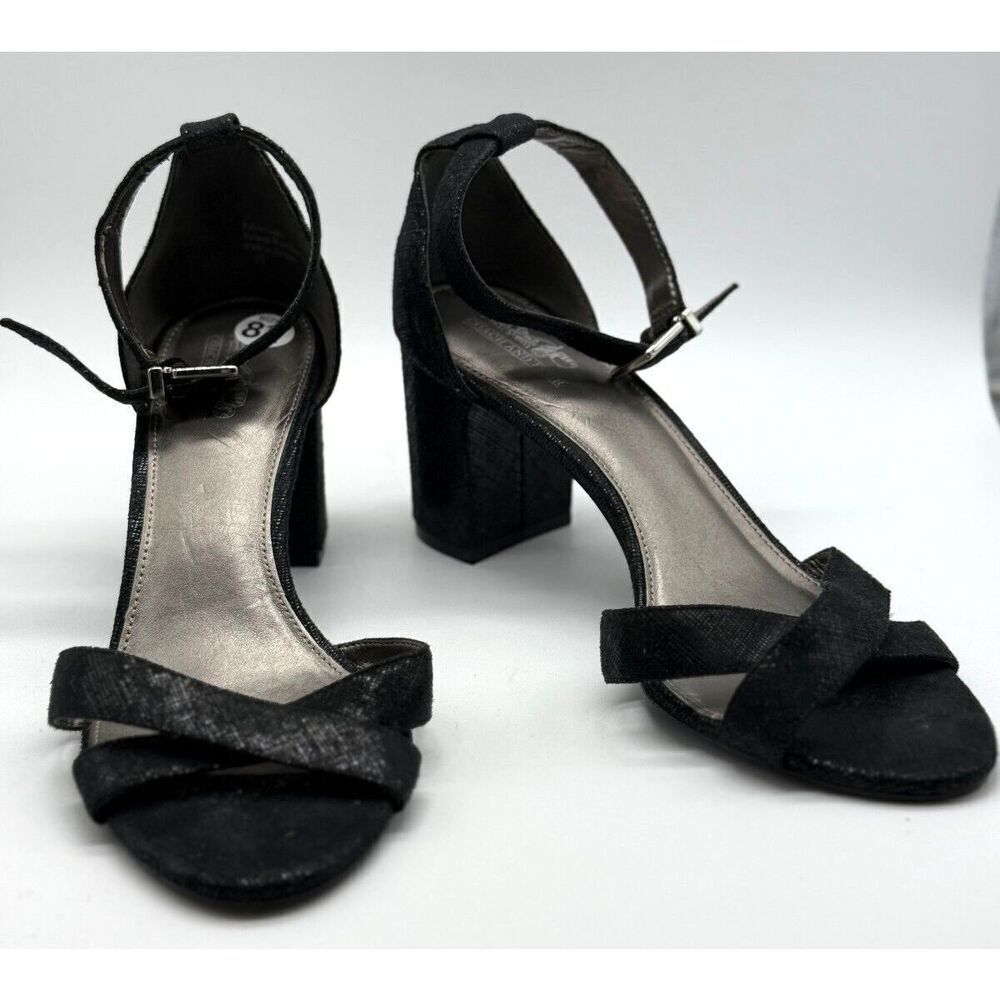 Coach And Four Womens Heel Sandals Strappy‎ Buckle Block Heel Black Size 8.5